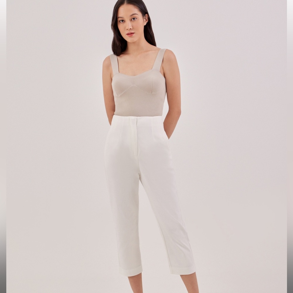 NWT LoveBonito Cotton Tailored Peg Leg Pant XXS White